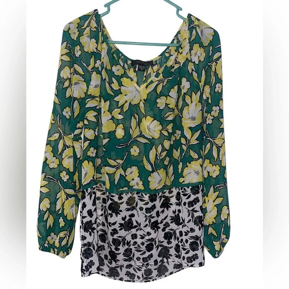 Karen Kane Womens S Multicolor Floral V-Neck Long Sleeve Semi Sheer Blouse Top - Picture 1 of 5